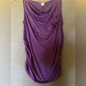 Vintage Y2K Purple Cowl Neck Blouse with Necklace